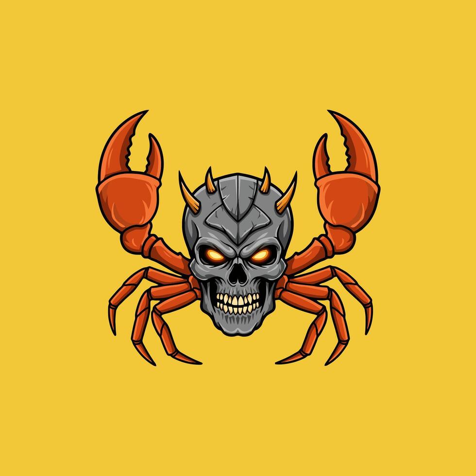 A stylized illustration depicts a crab with a skull for a body and glowing eyes, creating a fierce and intimidating image. vector