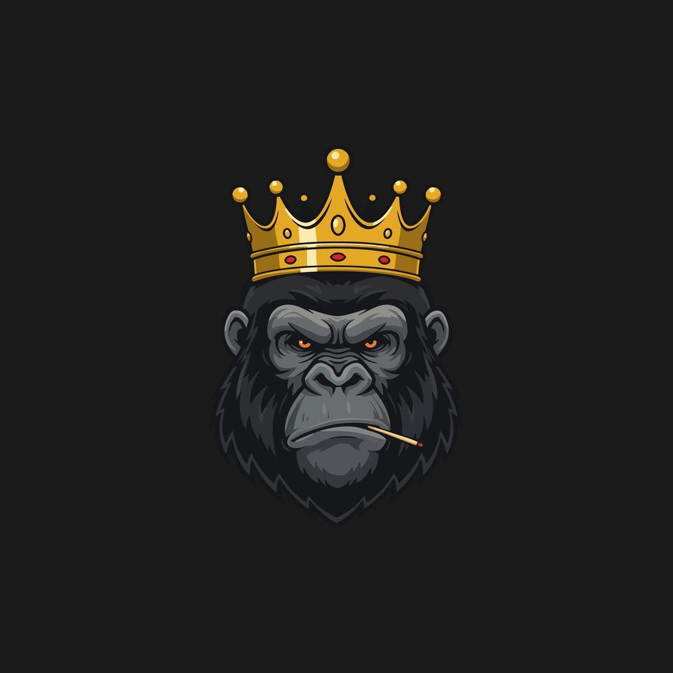 A stylized illustration depicts a powerful gorilla wearing a golden crown and smoking a cigarette. vector