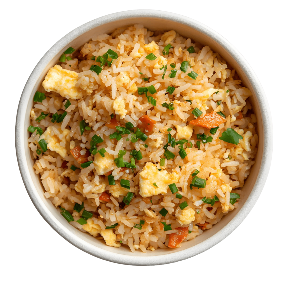 Chinese-Style Egg Fried Rice Garnished with Green Onions png