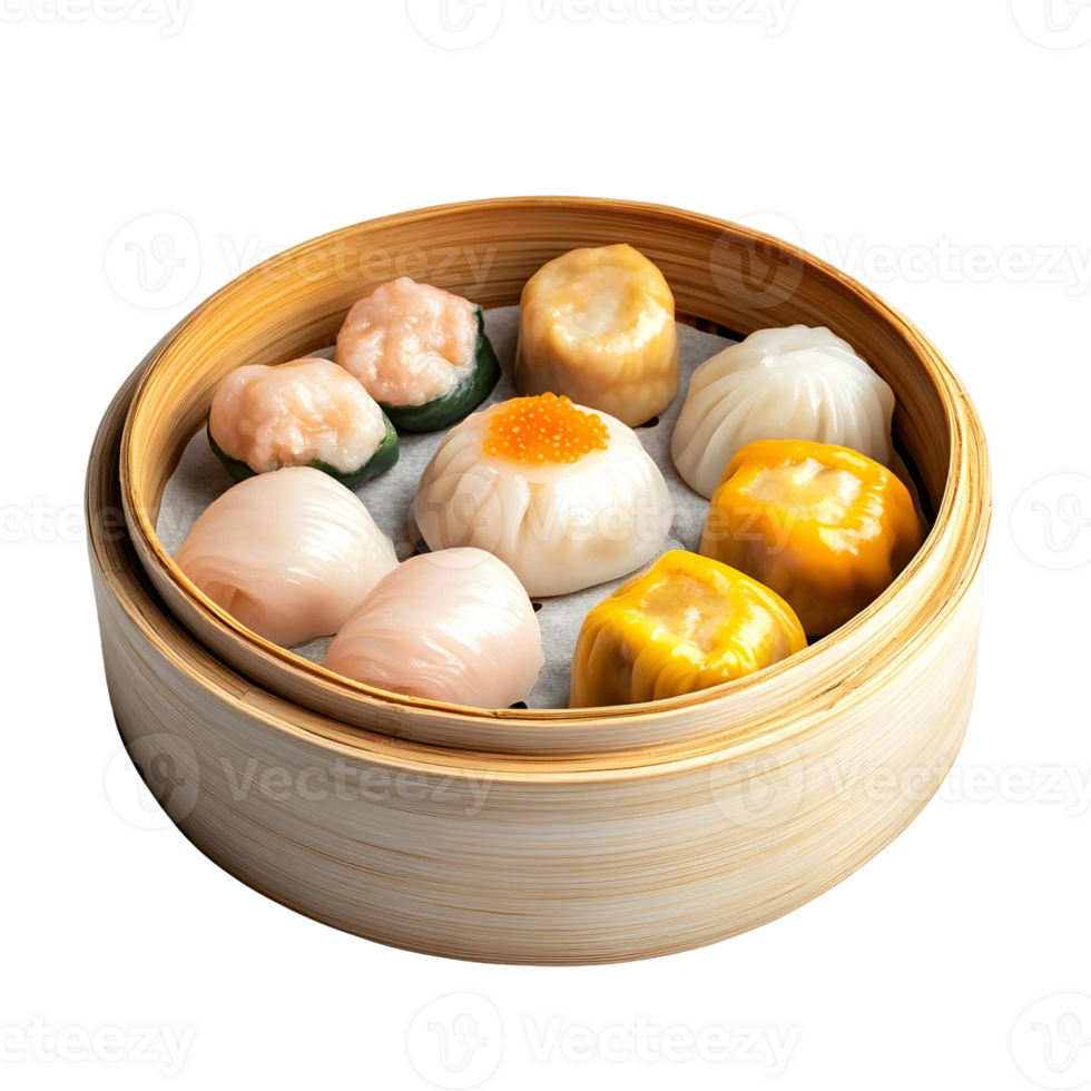 Freshly Steamed Dim Sum in Bamboo Basket png