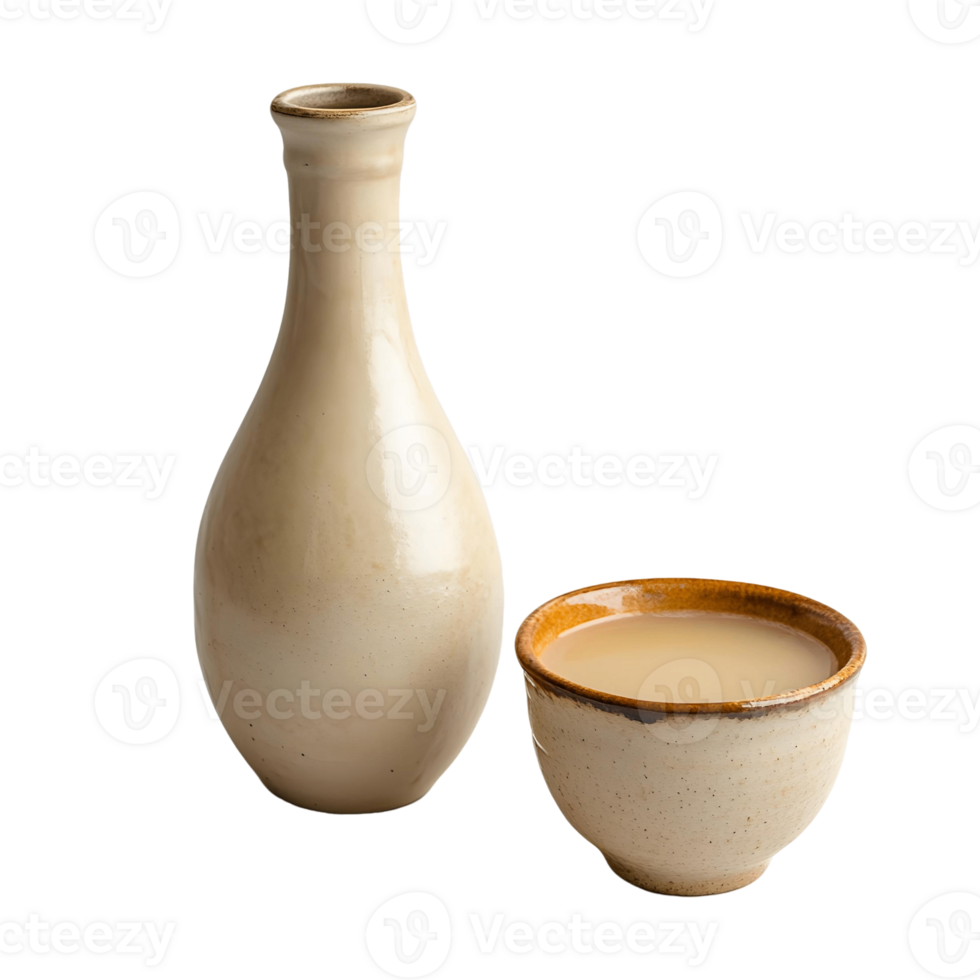Authentic Korean Rice Wine Makgeolli in Bottle and Cup png