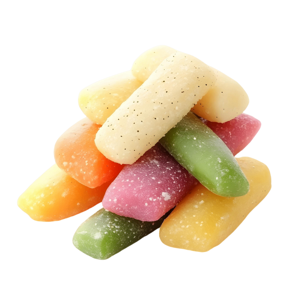 Assorted Tteok Rice Cakes in Vibrant Colors and Shapes png