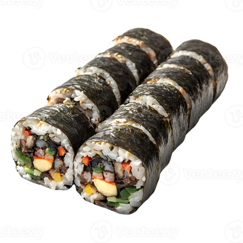 Traditional Gimbap with Vegetables and Egg Rolls png