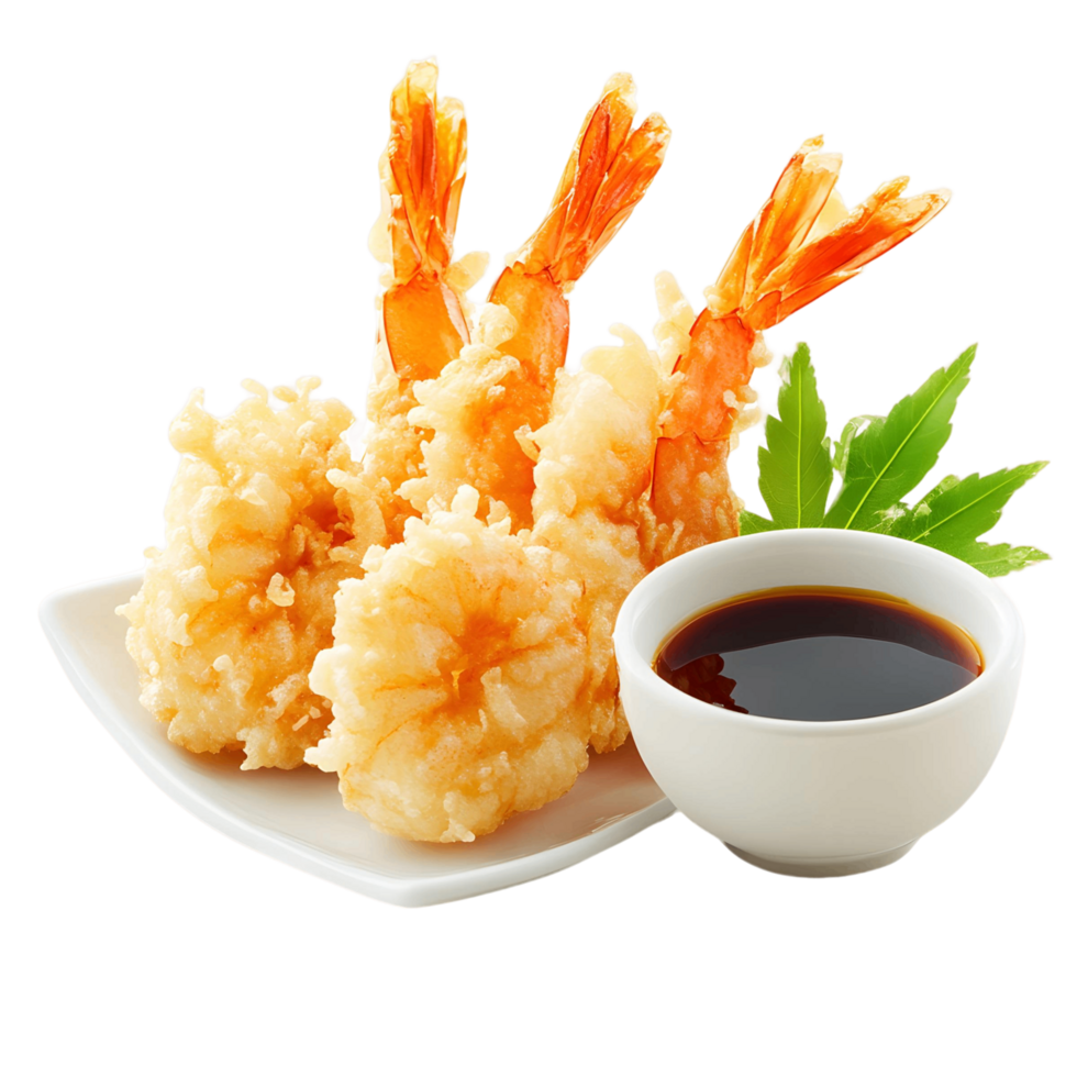 Crispy Japanese Shrimp Tempura with Dipping Sauce png