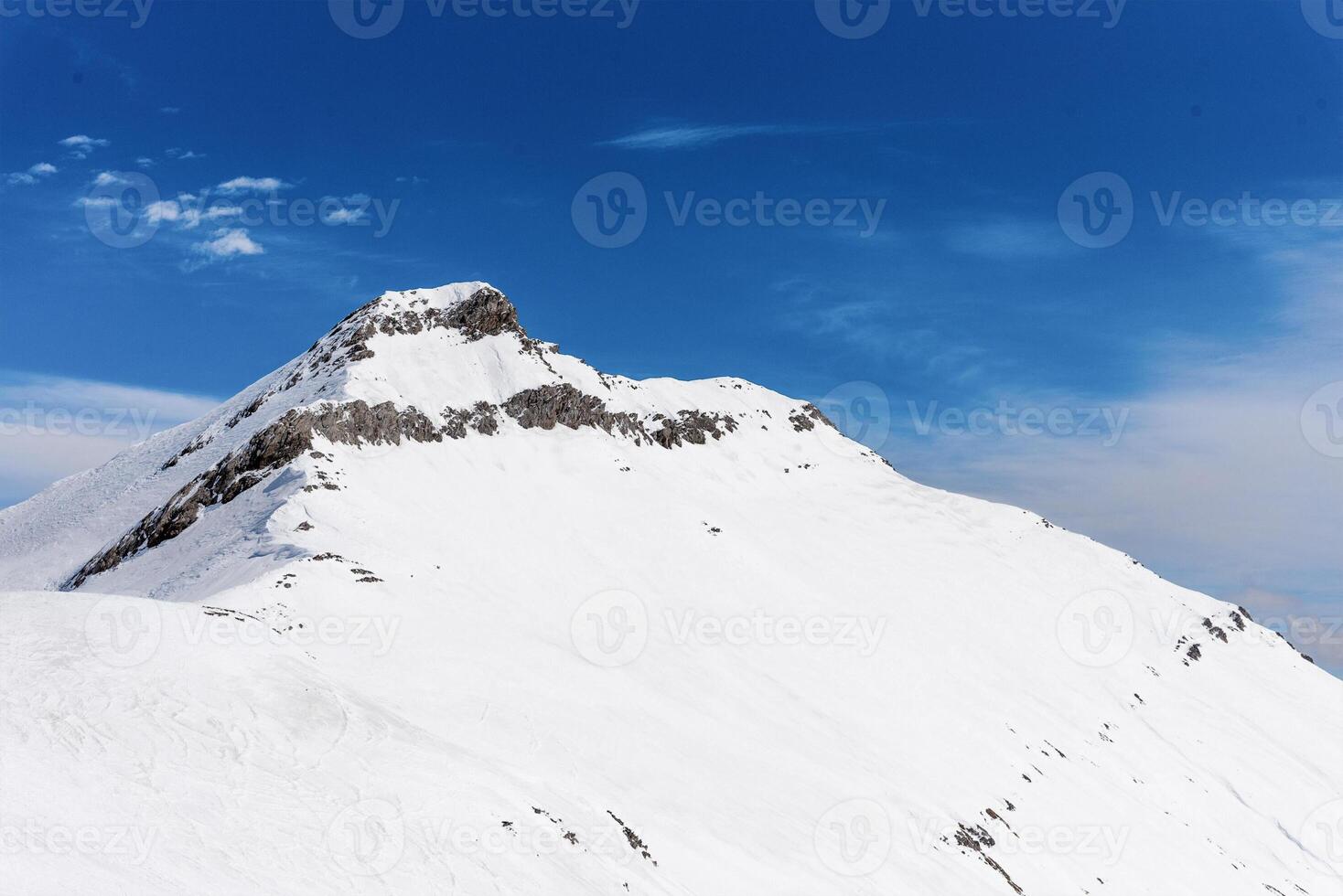 Landscape of beautiful snowy mountains, mountain range haze winter photo