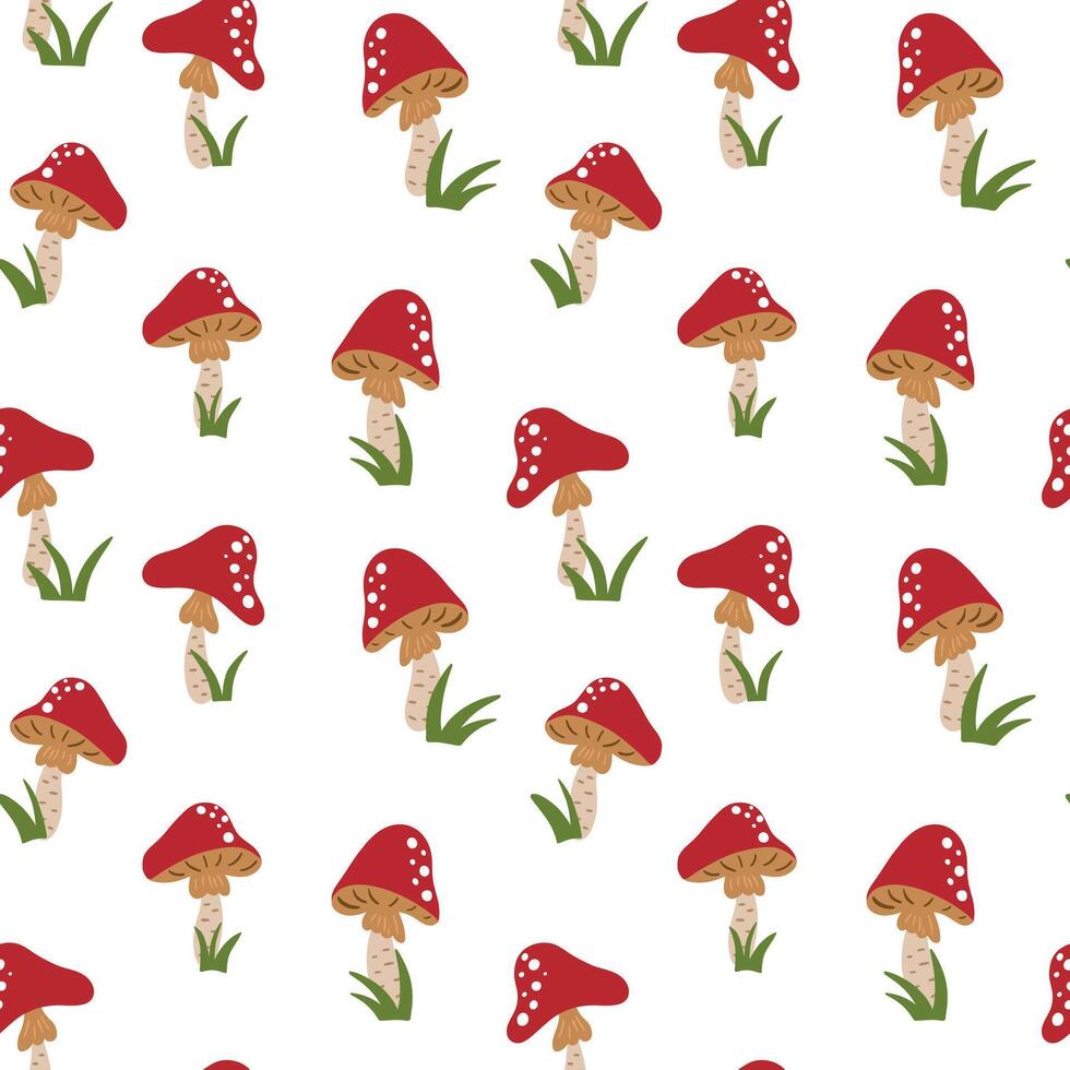 Seamless pattern with amanita fly-agaric mushroom vector