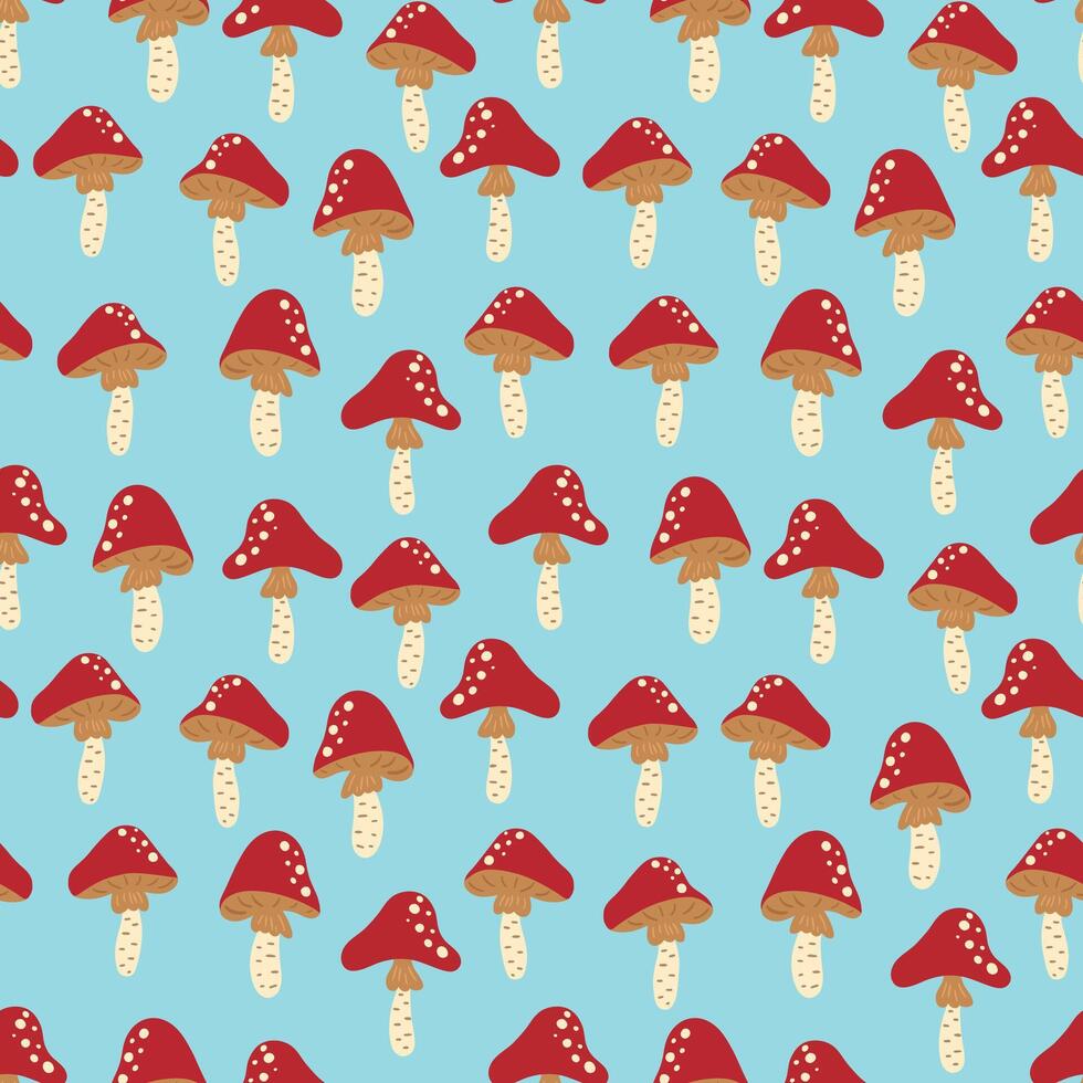 Seamless pattern with red amanita fly-agaric mushroom vector