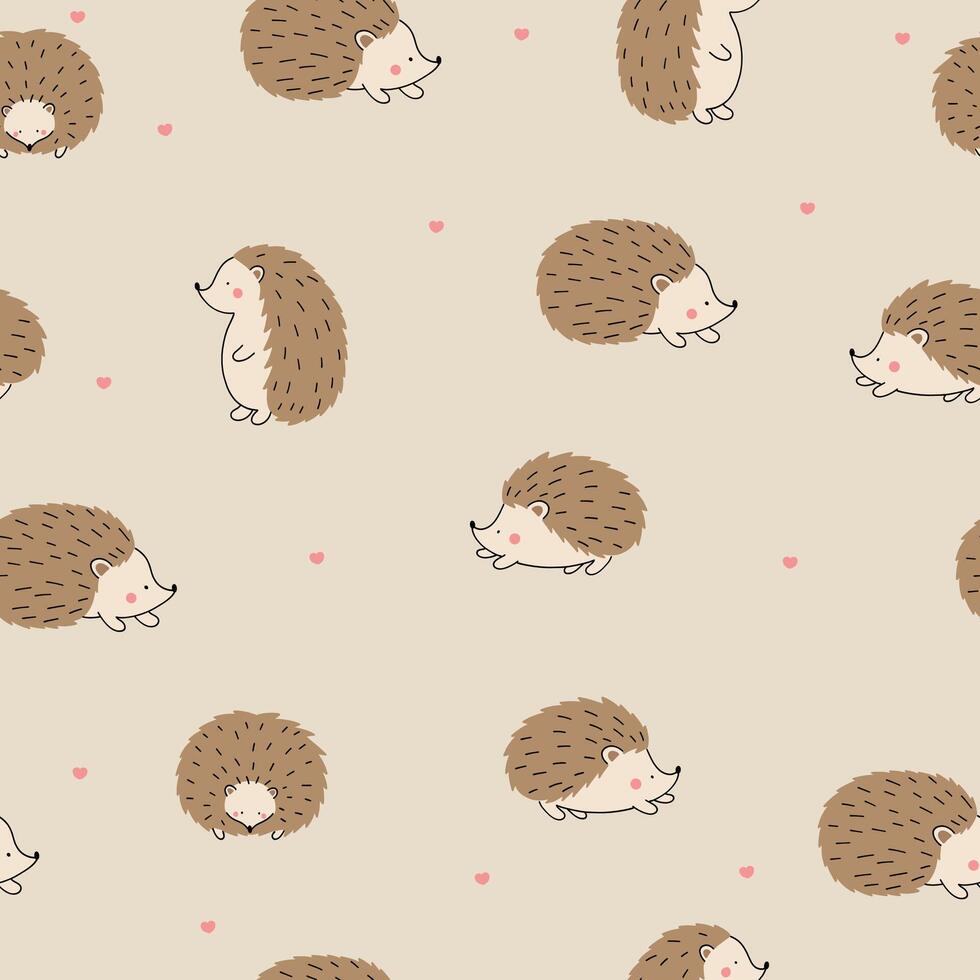 Seamless pattern with cute hedgehogs and hearts. Children's pattern for clothes. vector