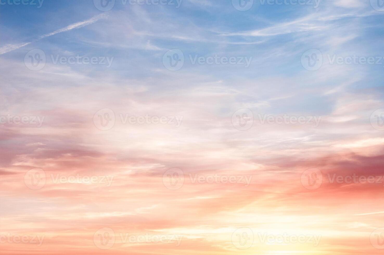 Beautiful sunset sky, colorful air, sunrise Sun, fluffy clouds photo