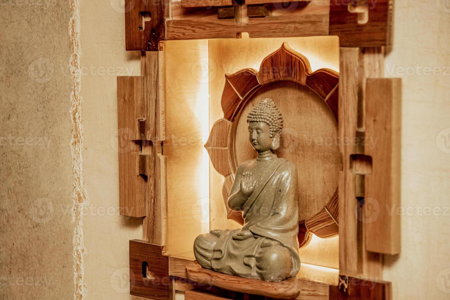 Restaurant nice cafe interior detail, trendy stylish bar design, Buddha statue Indian photo