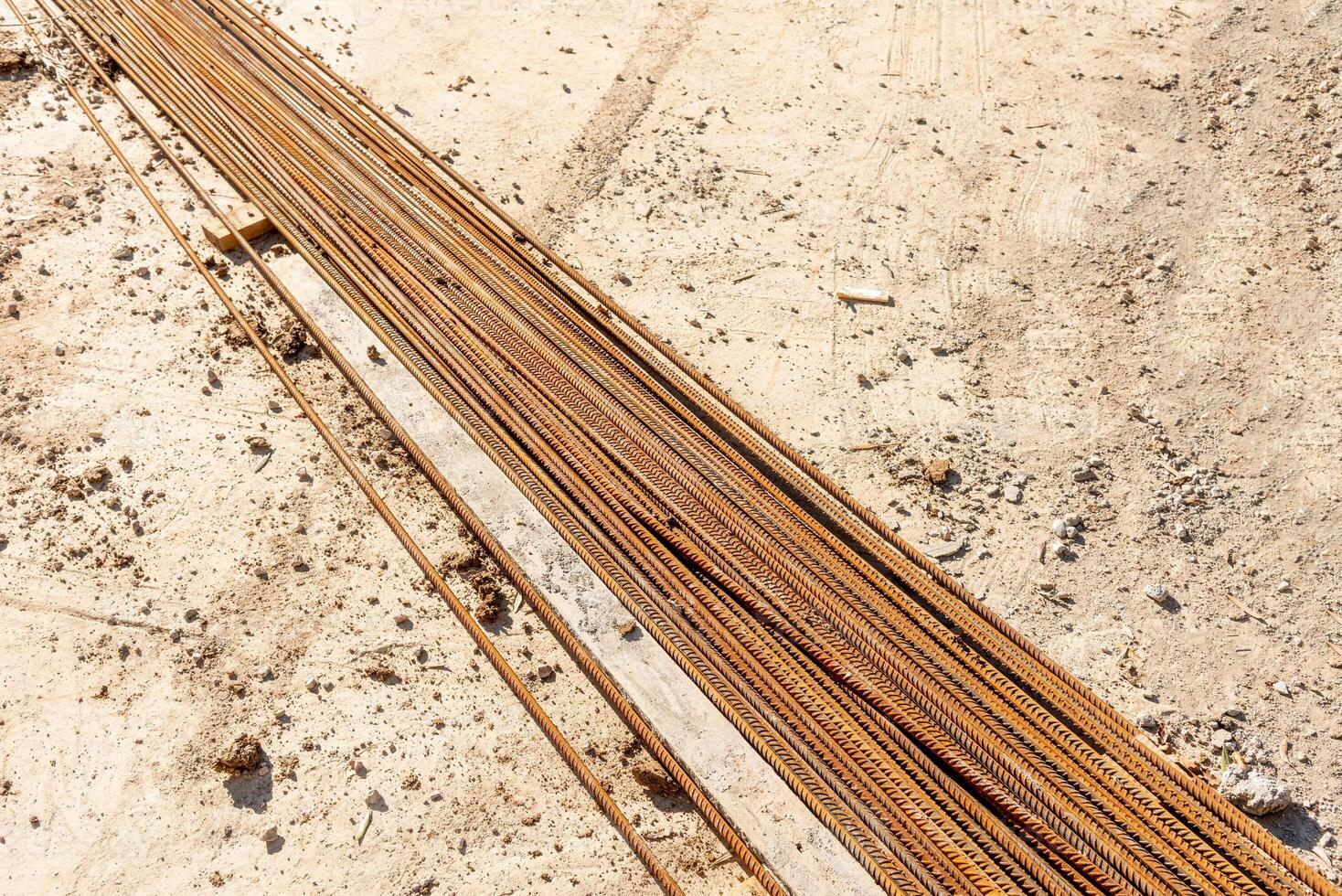 Metal Reinforcement Lies Construction Site Build Building With armature photo