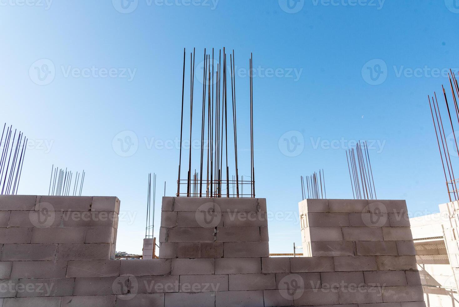 Construction site, residential building build, metal armature concrete structure nice photo
