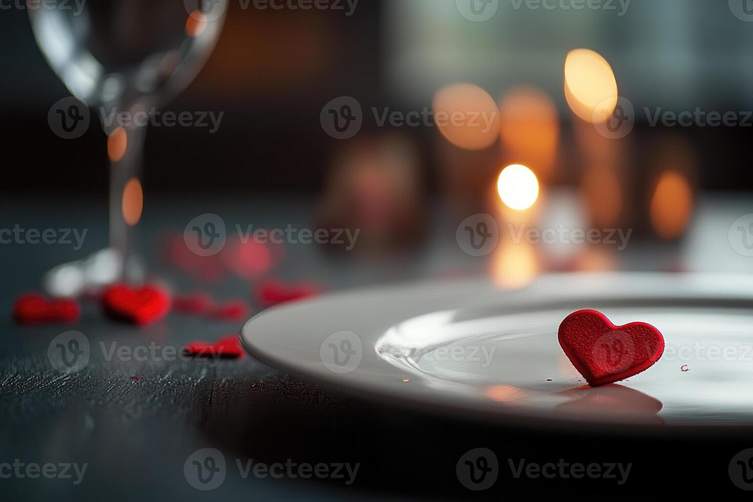 Romantic Dinner Setting With A Red Heart photo