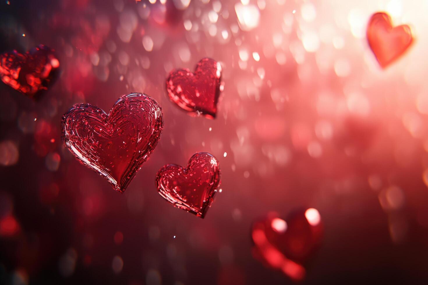 Red Crystal Hearts Floating in a Romantic Glow photo