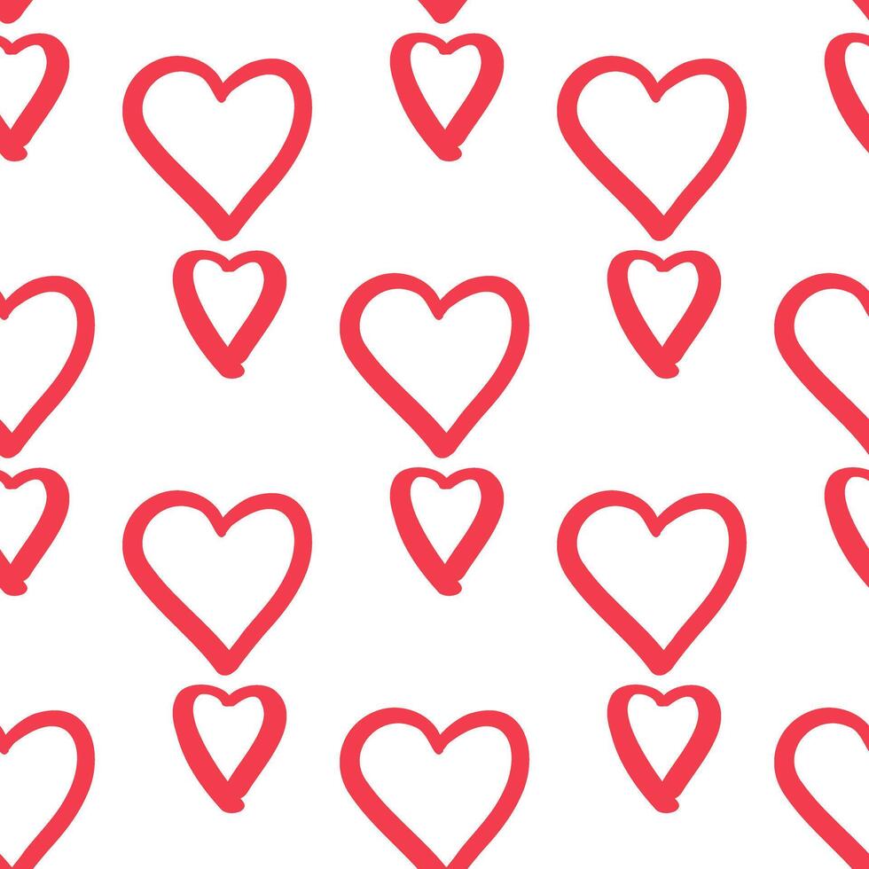 Seamless pattern with red outlined hearts in rows on white background vector