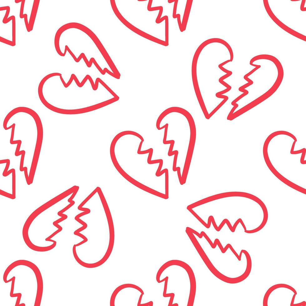 Seamless pattern with red broken hearts on white background vector