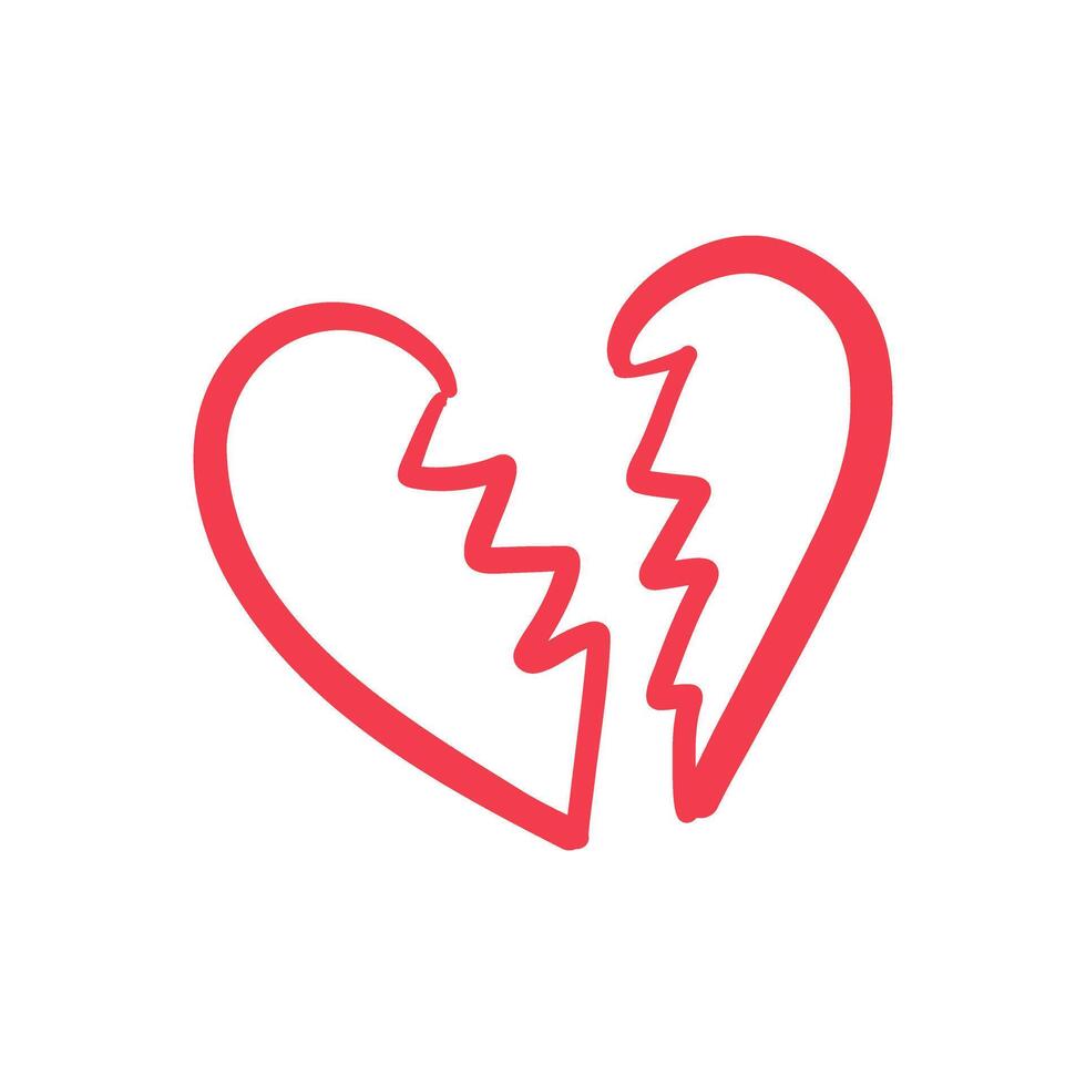 Red broken heart hand-drawn sketch isolated on white in doodle style vector