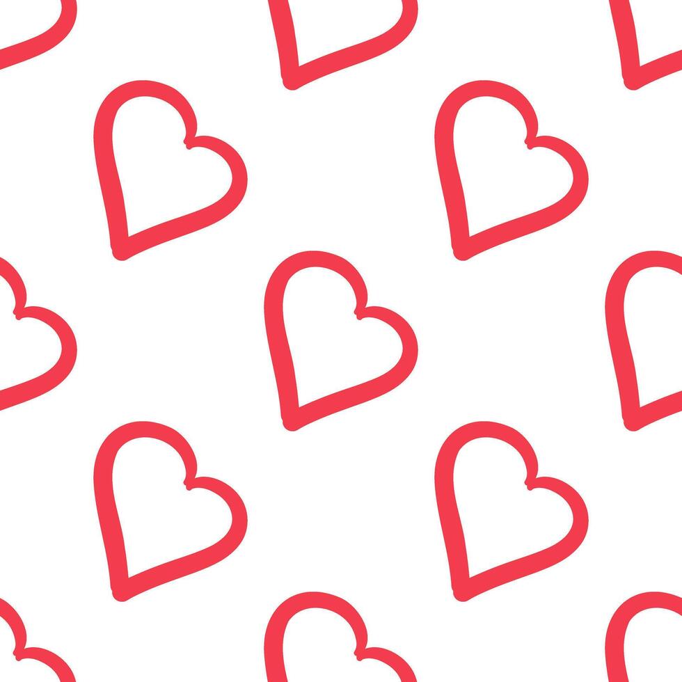 Seamless pattern with outlined red hearts on white background vector
