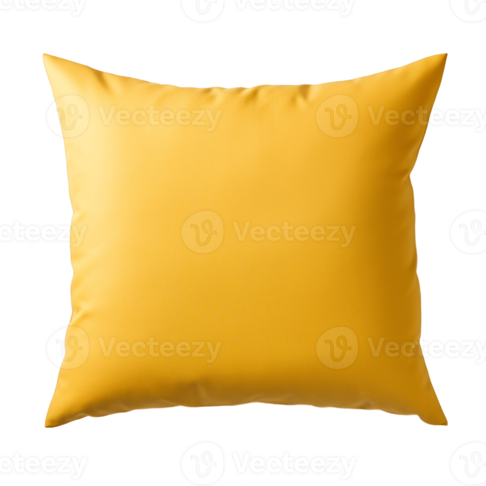 Bright yellow square pillow with smooth texture on transparent background png