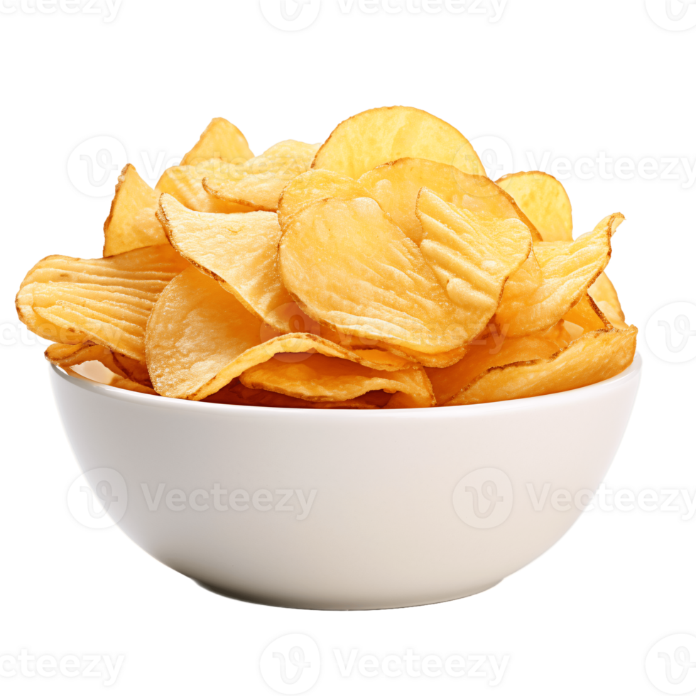 Crunchy Wavy Snacks in Striped Serving DishCrunchy Wavy Snacks in White Serving Dish png