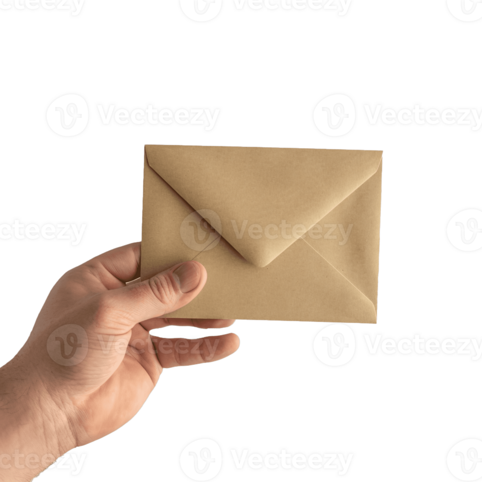 Hand Holding a Brown Envelope on Transparent Background for Business and Communication Themes png