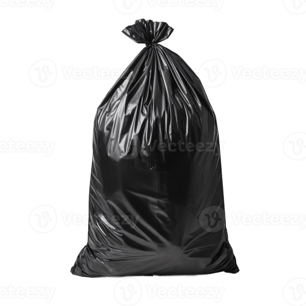Black Plastic Garbage Bag Tied at the Top Isolated on Transparent Background png