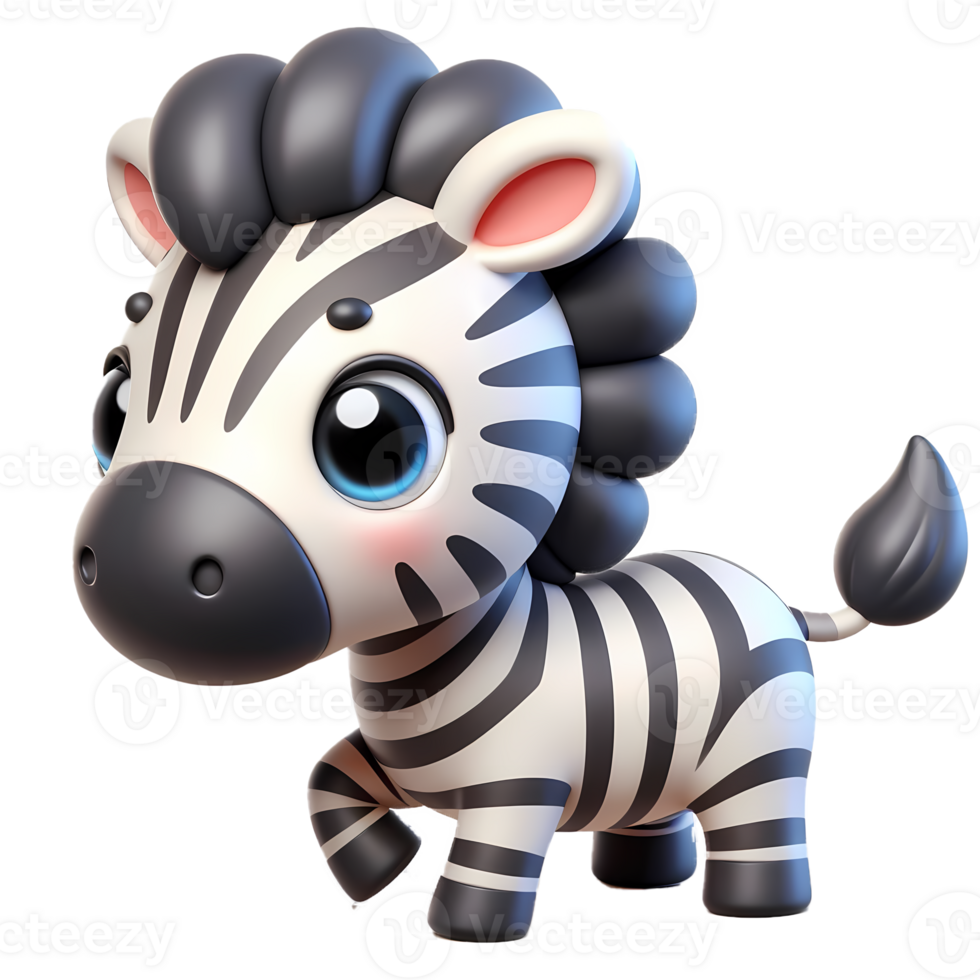 Adorable Cartoon Zebra with Big Eyes and Striped Pattern in a Cute Pose png
