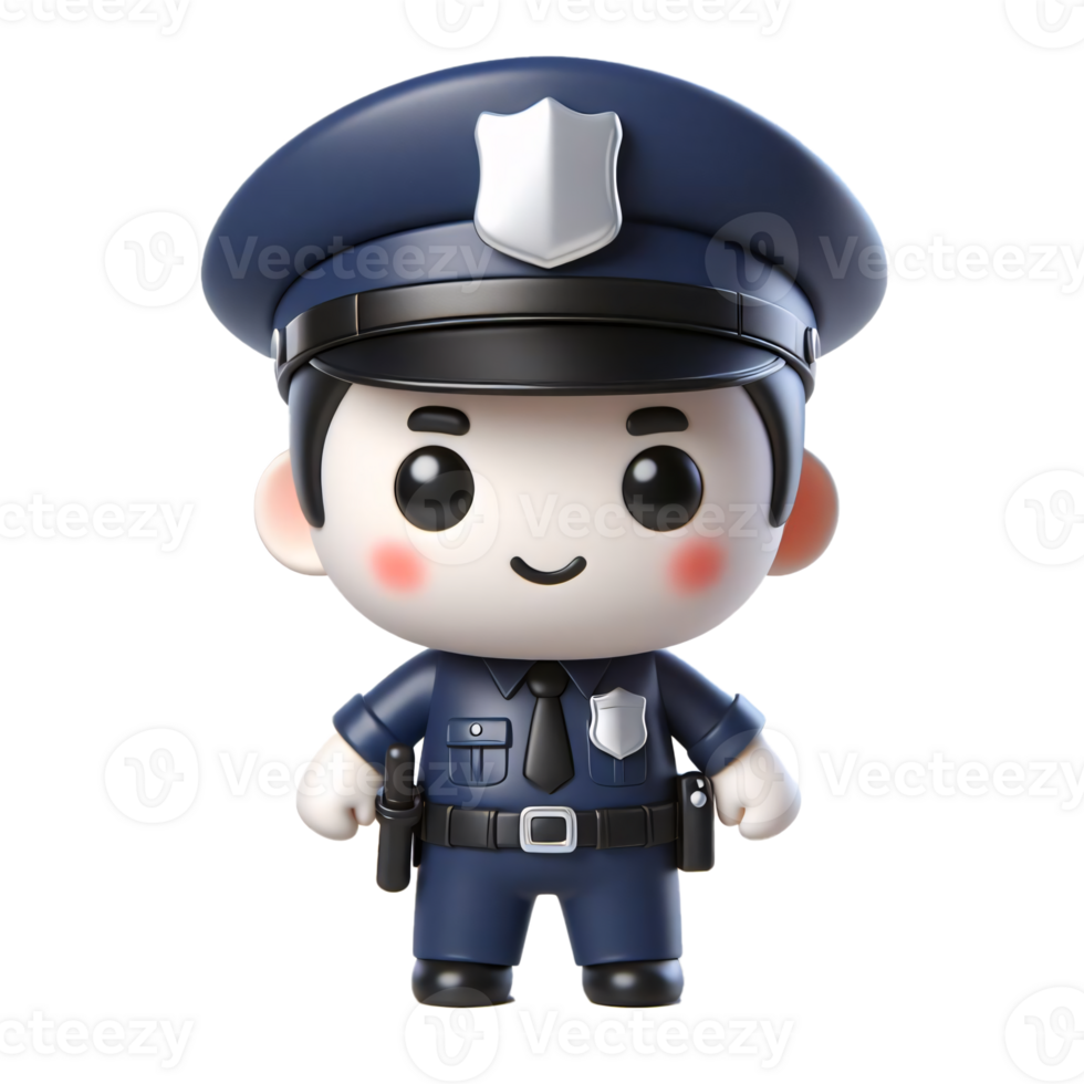 Cute cartoon police officer character in uniform with badge and hat adorable cheerful design for children and creative projects png