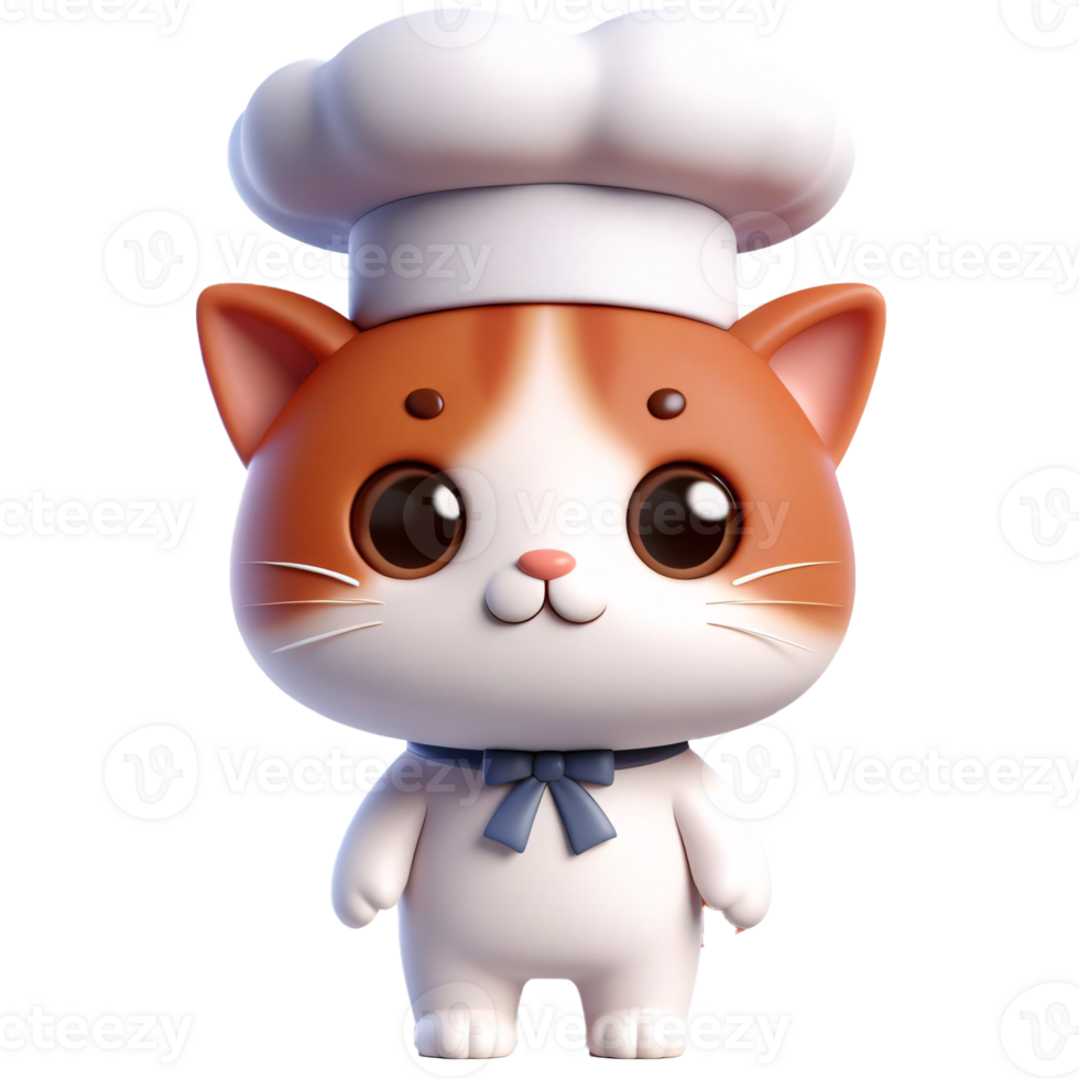 Cute Orange and White Cat Character as a Chef with Brown Eyes and Chef Hat png