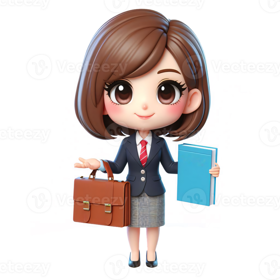 Cute Business Woman Character Holding Briefcase and Book in Professional Attire png