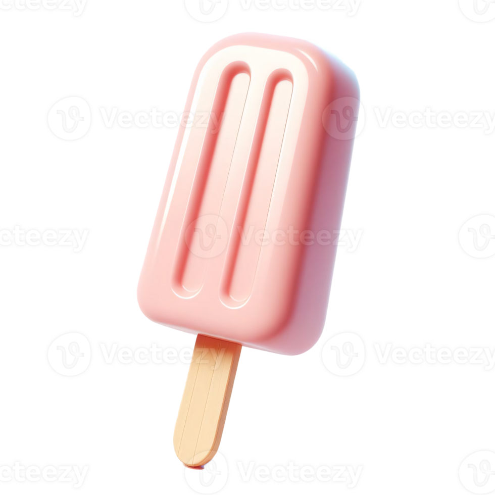 A charming 3D depiction of a pink popsicle with a wooden stick, evoking feelings of summer, childhood treats, and refreshing sweetness. png