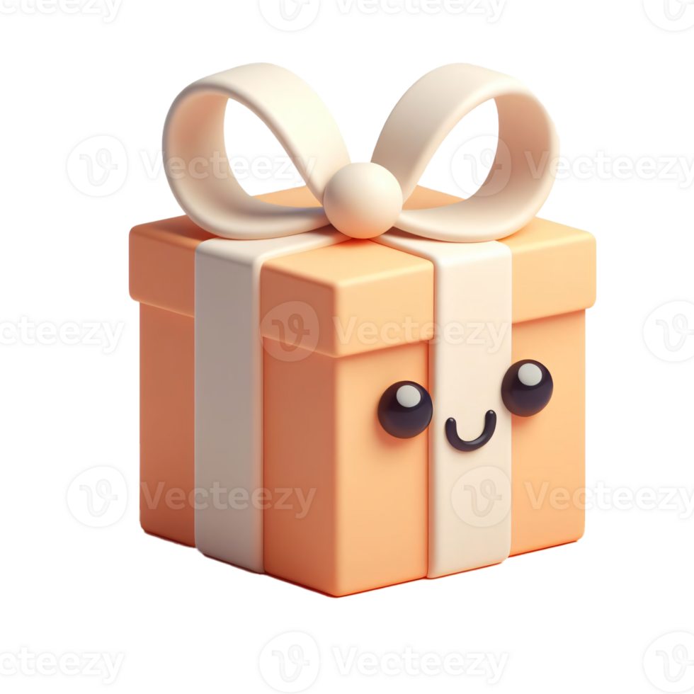 Adorable Present Package with Happy Expression and Decorative Ribbon in Soft Colors png