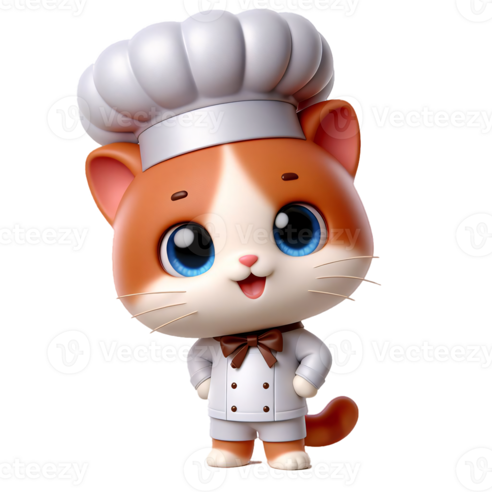 Adorable Cartoon Cat Chef in White Uniform and Hat with a Happy Expression png