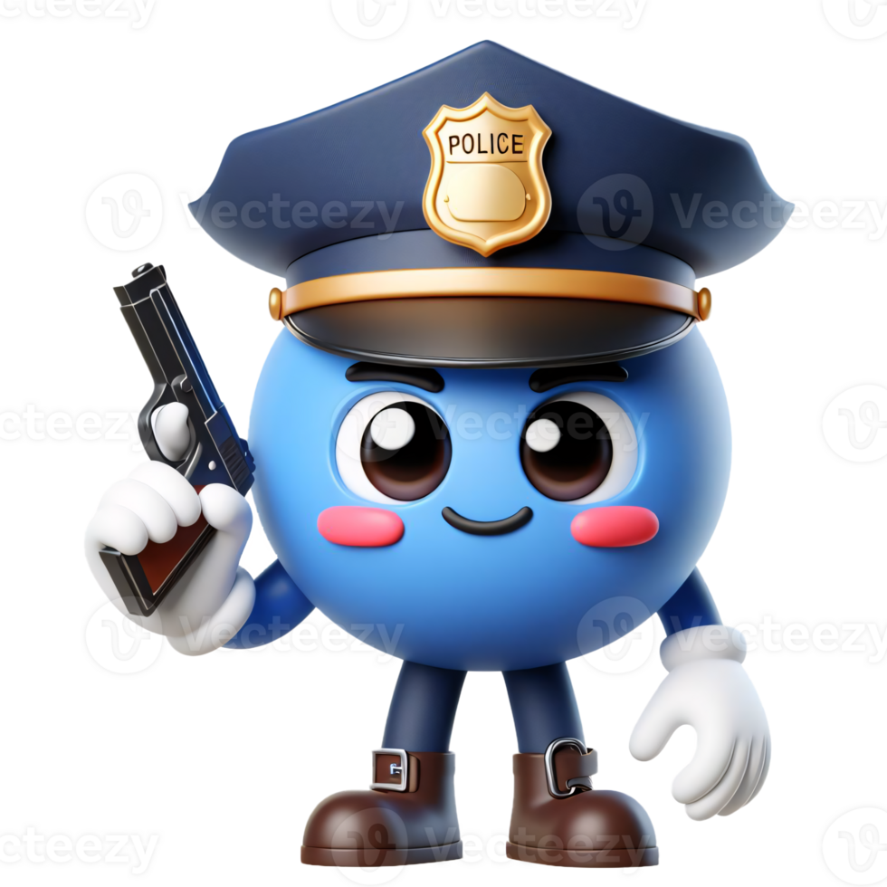Cartoon Police Officer Character Holding a Gun in Uniform with Hat and Boots png