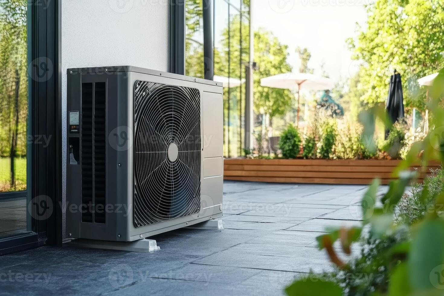 An innovative heat pump has been expertly installed outdoors, providing optimal indoor comfort while significantly enhancing energy efficiency and promoting overall sustainability in the environment photo