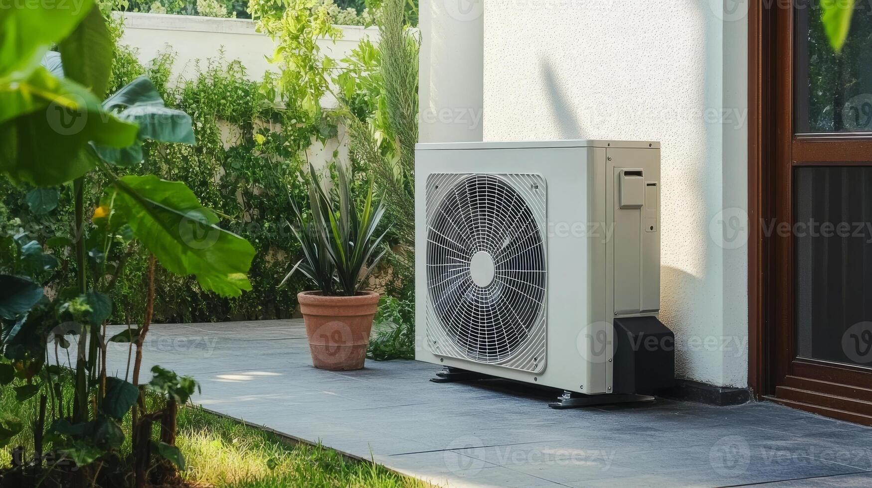 This highly efficient heat pump, which is strategically installed outdoors, ensures optimal indoor temperatures while promoting significant energy savings and enhancing ecofriendliness in homes photo