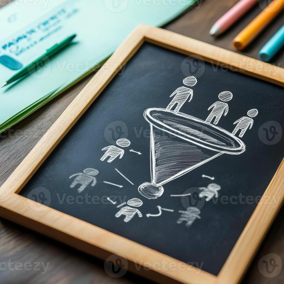 This is a visual representation of a marketing sales funnel, which effectively illustrates the various stages of potential customers as they transition gradually towards making conversions photo