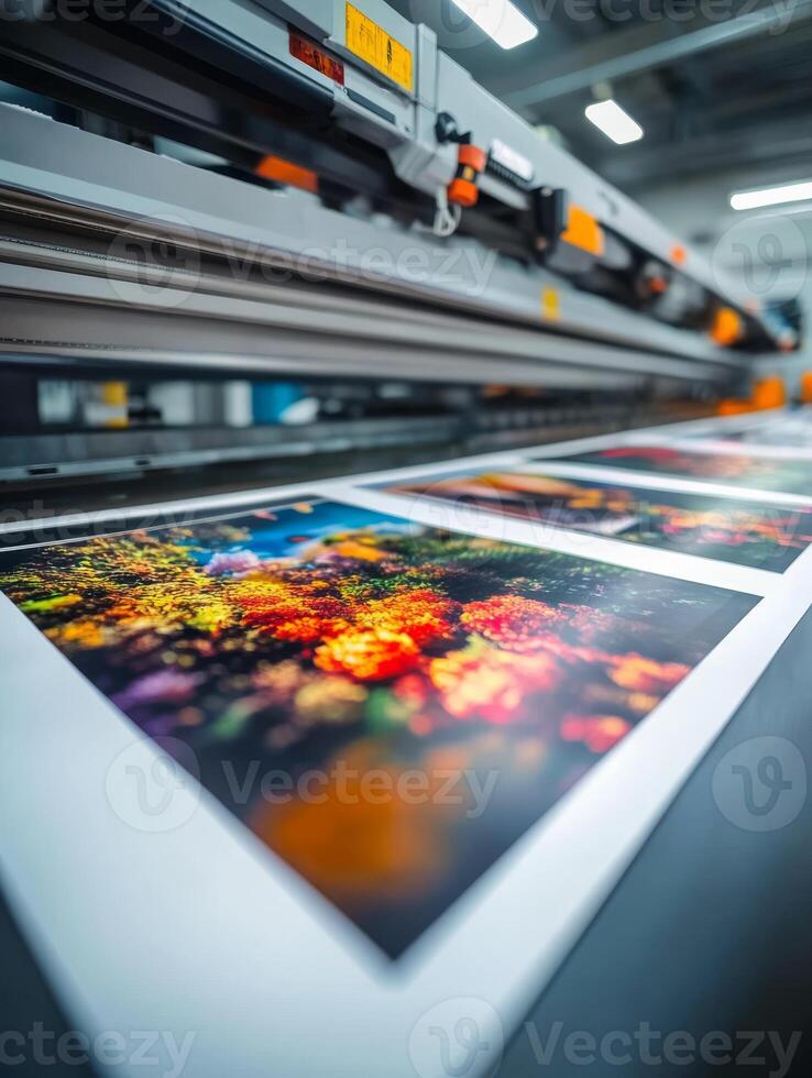 A cuttingedge, modern commercial printing setup that is specifically designed to produce vibrant, colorful large format prints using the latest advanced technology available in the industry photo
