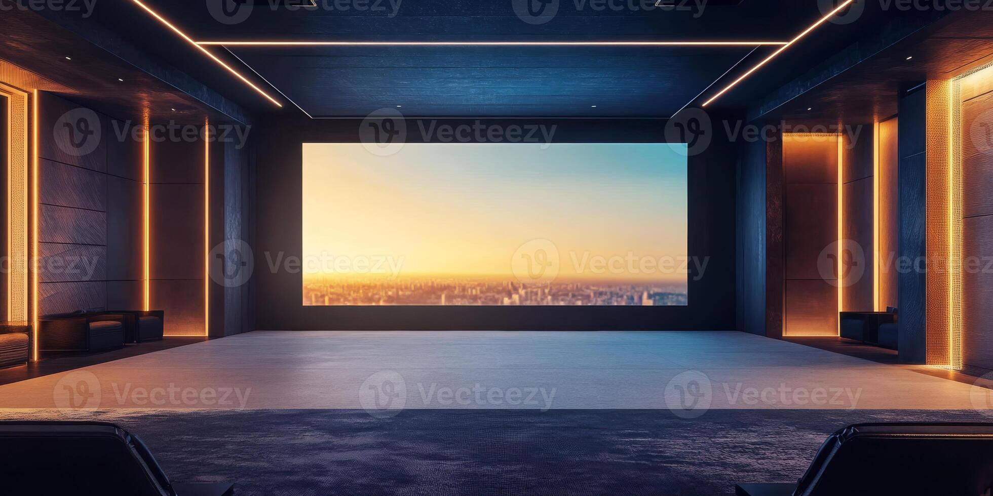 This spacious conference room has a large projection screen, ideal for effective presentations and collaboration, promoting creativity and dialogue among team members and partners photo