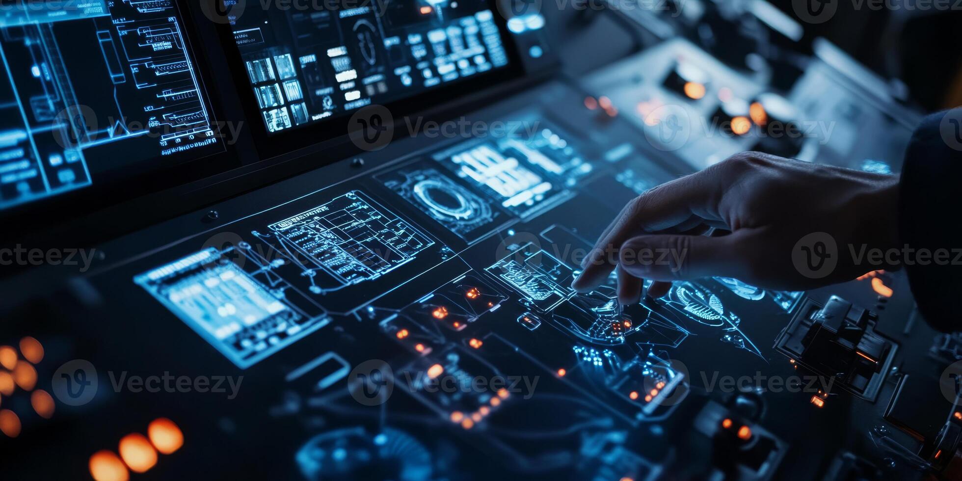 An operator skillfully adjusts various settings on a sophisticated hightech control panel, actively responding to alerts stemming from IIoT sensors that indicate potential operational issues photo
