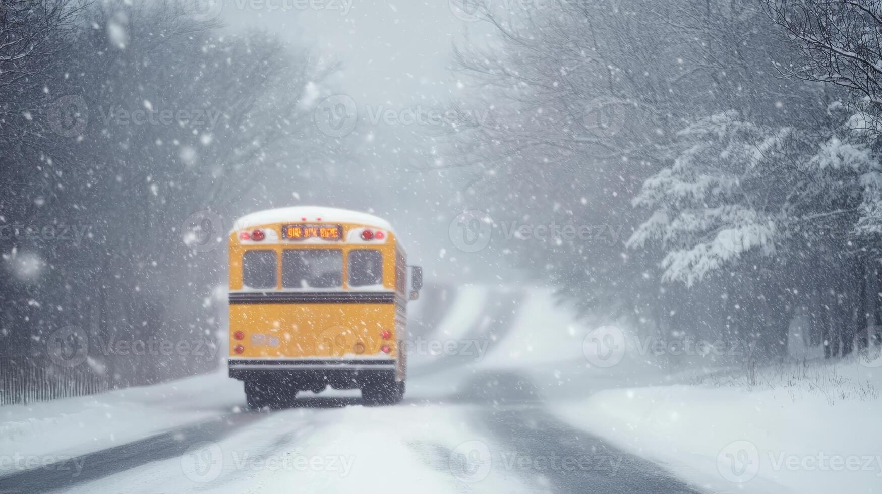 A yellow school bus navigates a snowcovered road during a winter storm, showcasing the education systems resilience and the need for safety measures in extreme weather to protect students and staff photo