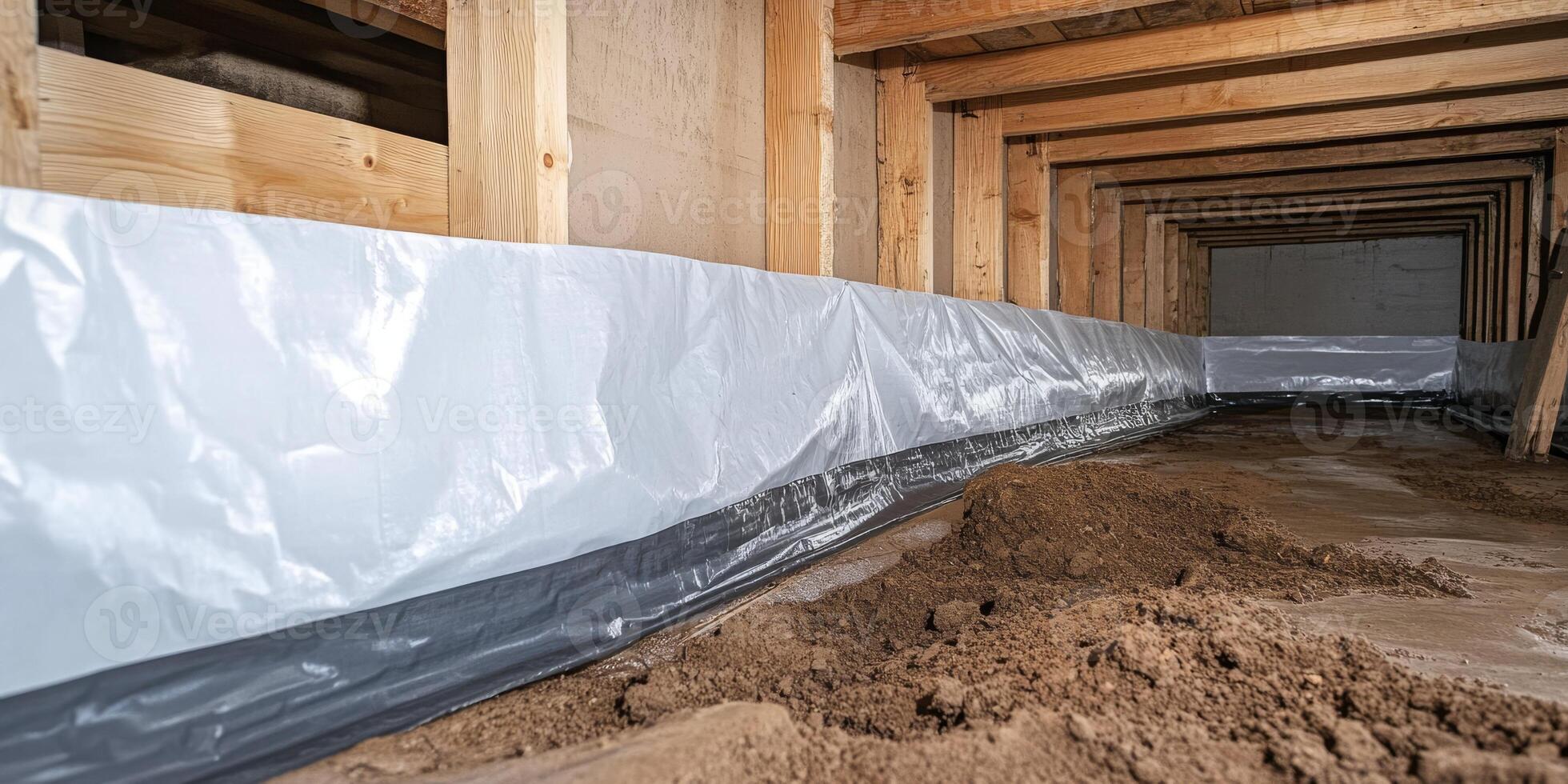 The image shows a vapor barrier in a crawl space, which is essential for preventing moisture buildup and protecting the structure from dampnessrelated issues, ensuring longterm integrity photo