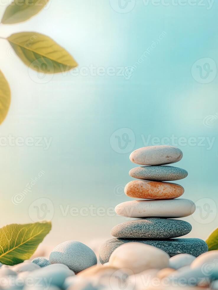 Stacked stones represent tranquility on a serene background photo