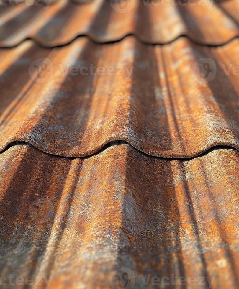 Rusty metal roof showcasing weathered texture and color patterns photo