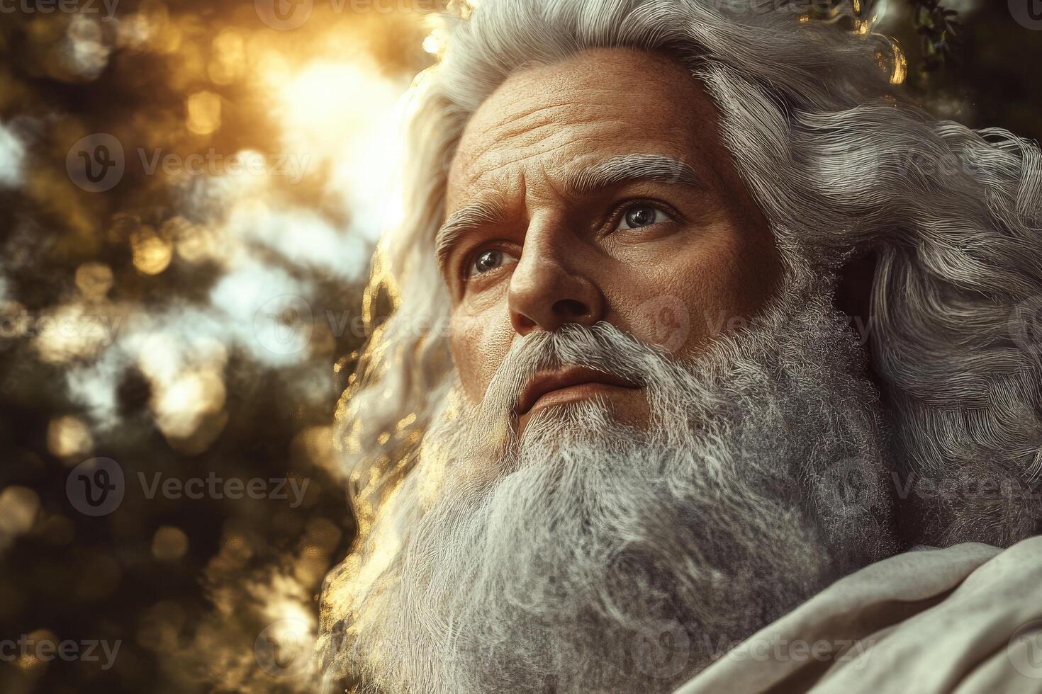 Majestic elder figure gazing thoughtfully amidst nature's beauty photo