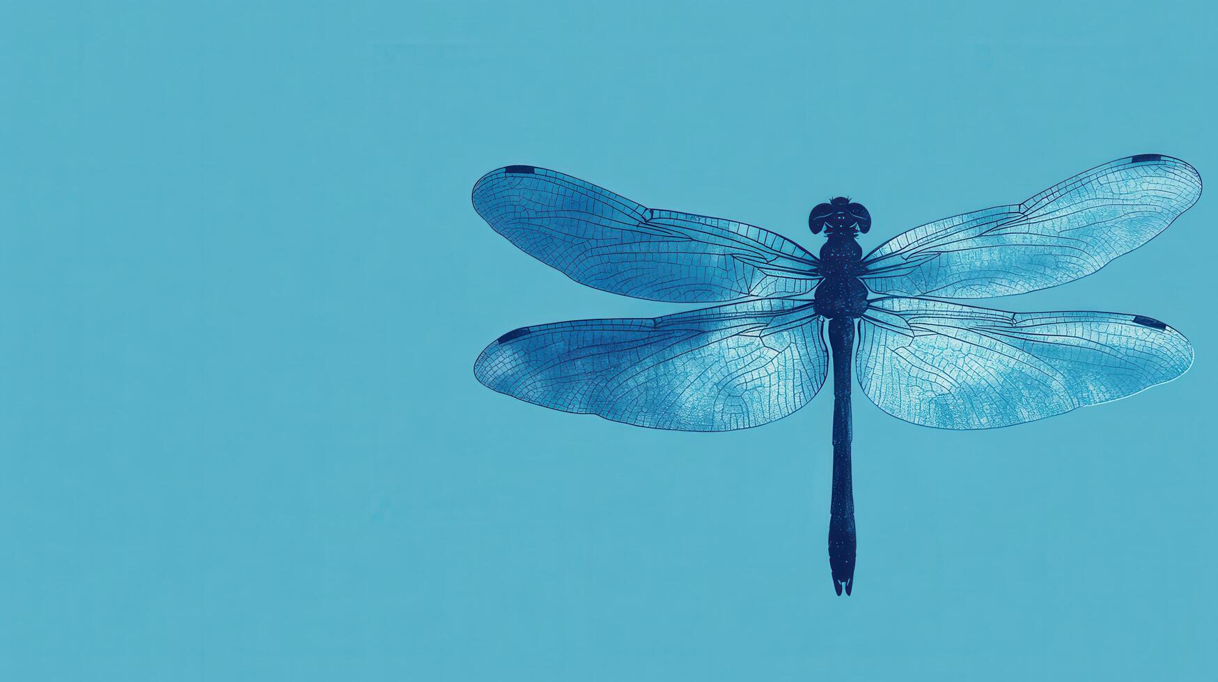 Dragonfly resting with open wings against a vibrant blue background in natural light photo