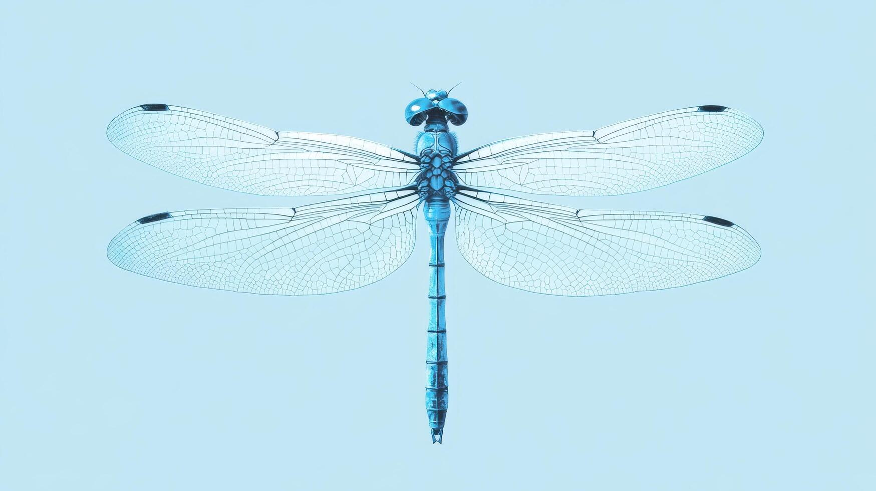 Dragonfly with translucent wings resting on a light blue background showcasing its intricate details and vibrant colors photo