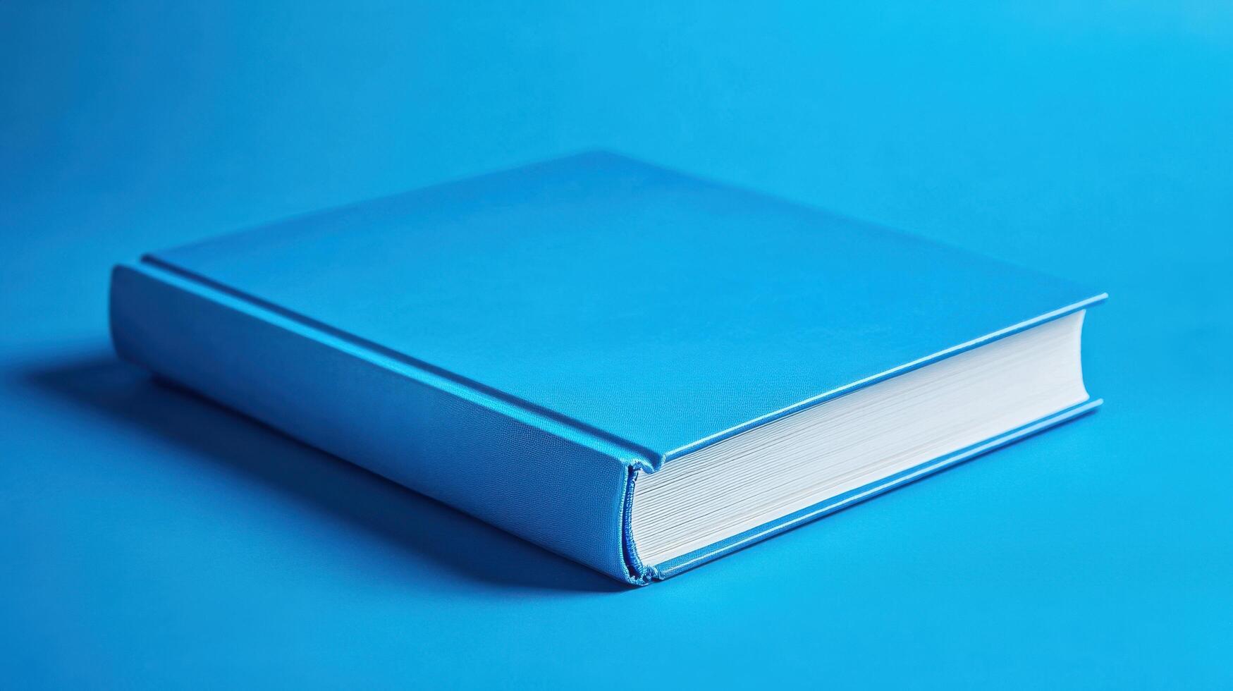 Bright blue book resting on a solid blue background, showcasing its clean cover and spine design photo