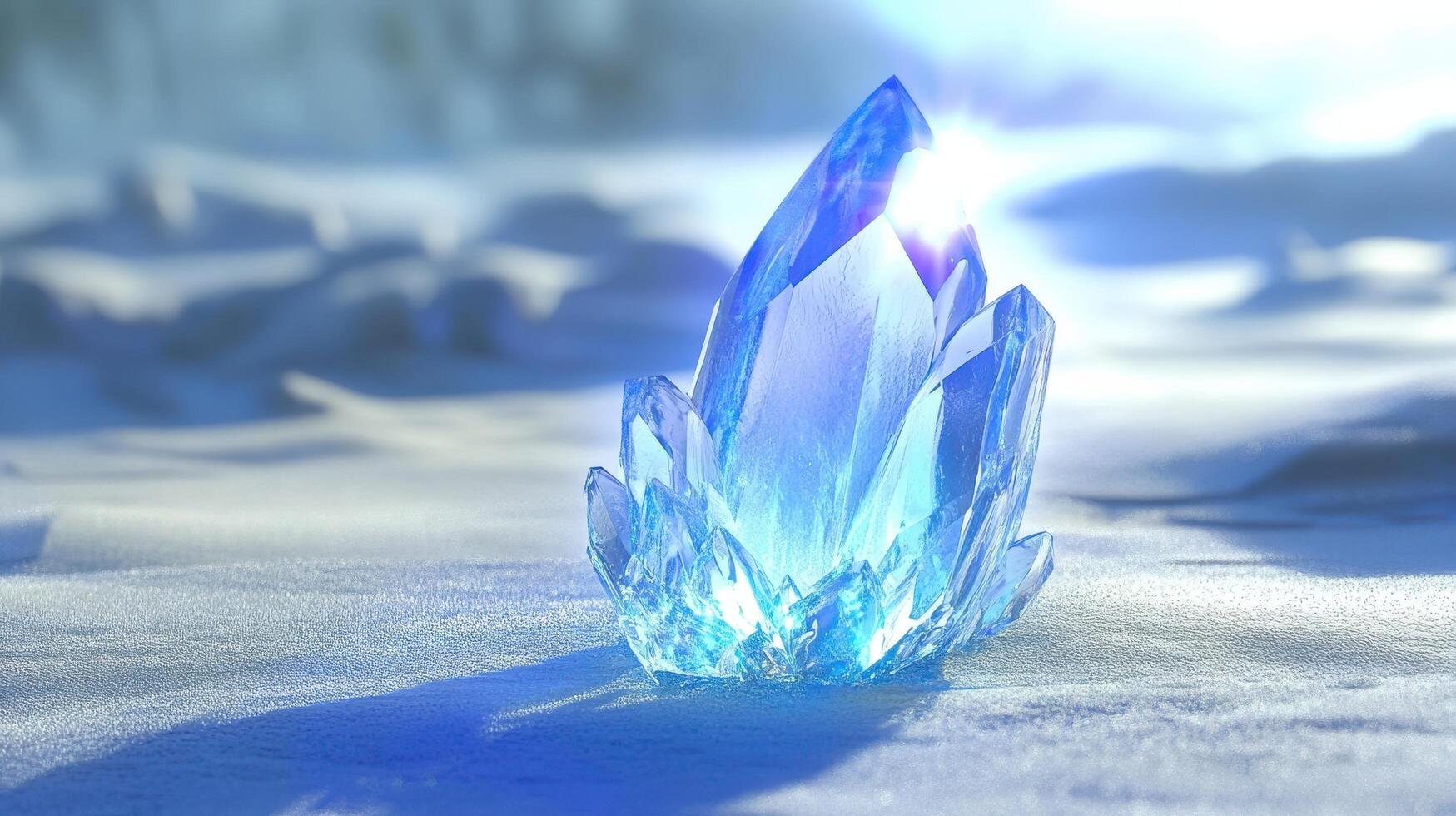 Stunning blue crystal sparkles in the snowy landscape under bright sunlight during a clear winter day photo