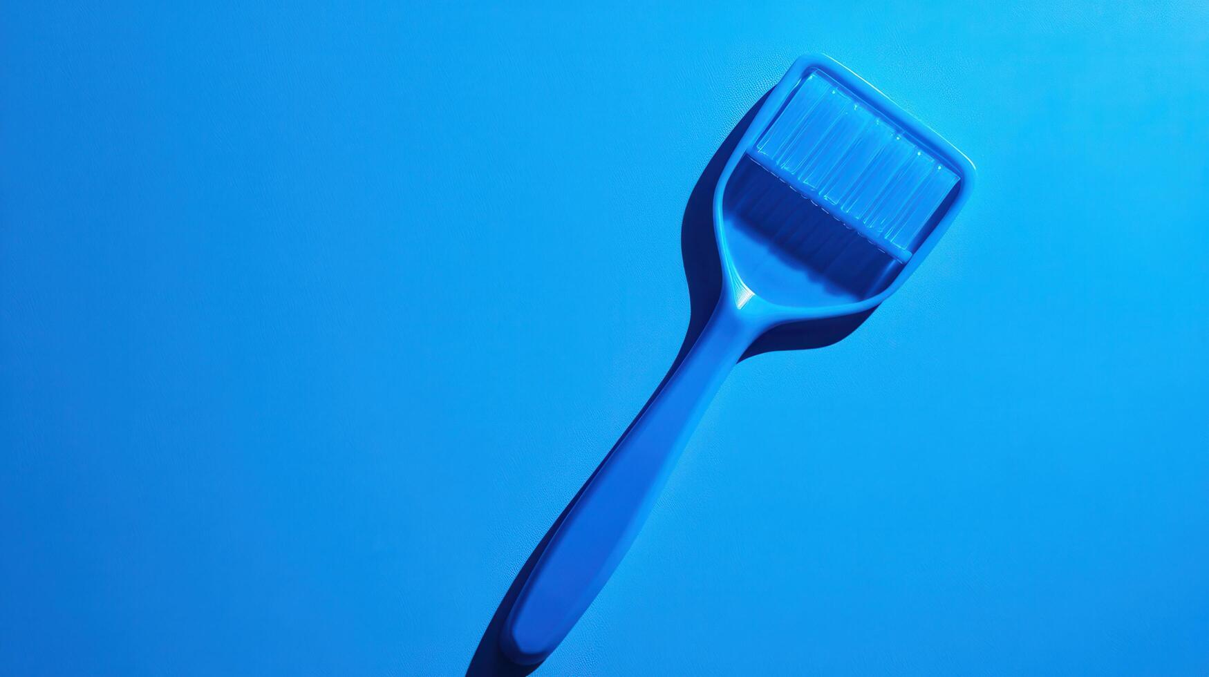 Blue rolling tool for beauty routine used on glowing surface in bright light setting photo